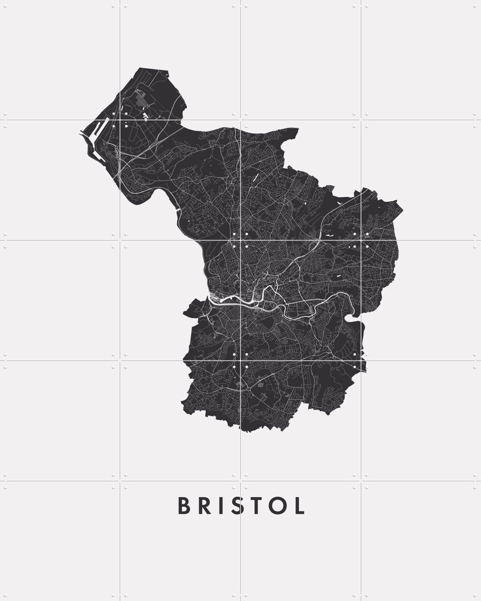 IXXI Bristol City Map, Kunst in Kaart - 80 x 100 cm - Gratis ophangtool - Grote wanddecoratie en posters - Abstract, Line art, Minimalisme, Grafisch