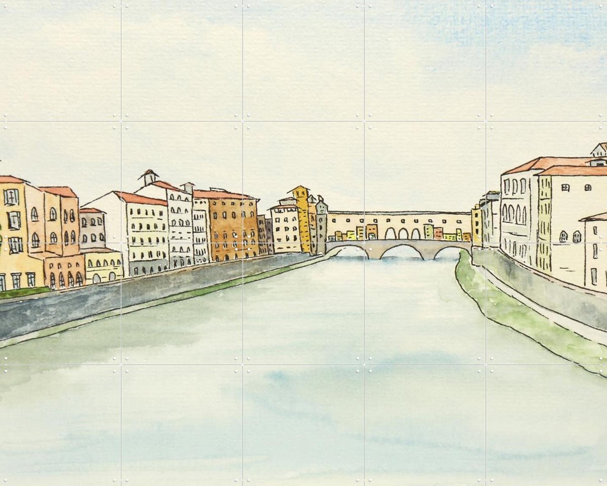 IXXI Ponte Vecchio Florence, Natalie Bruns - 100 x 80 cm - Gratis ophangtool - Grote wanddecoratie en posters - Illustraties, Aquarel, Woonkamer