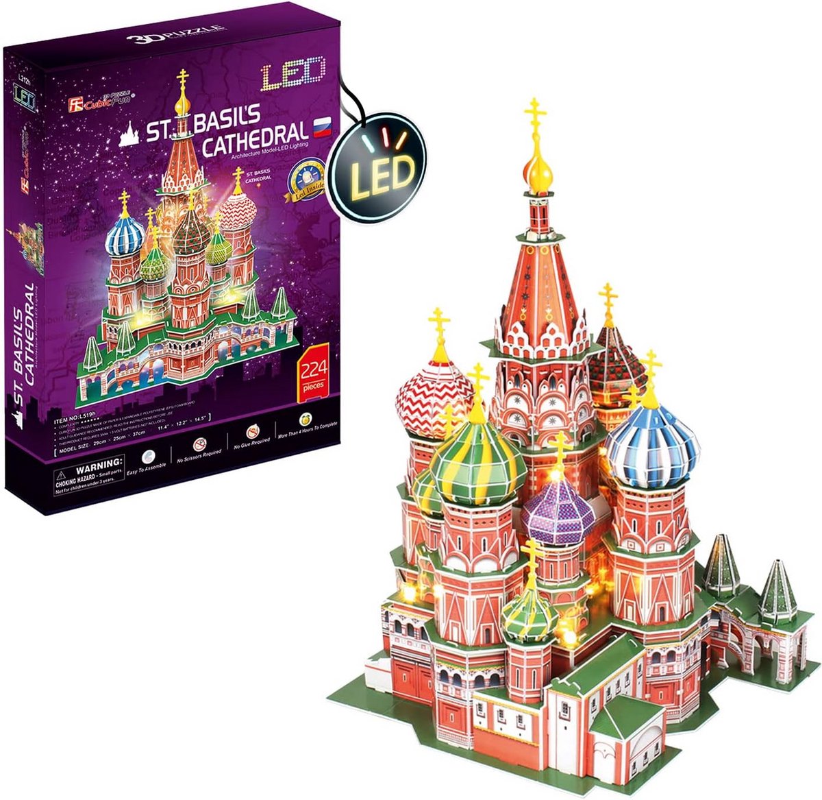 3D Puzzel Sint-Basiliuskathedraal Moskou - 224 Delen LED Modelbouw