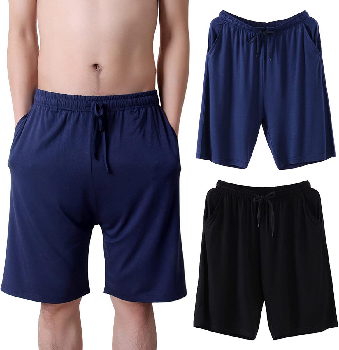 2 Pack Heren Pyjamabroeken Kort Lichtgewicht Lounge Broek met Zakken S-6XL