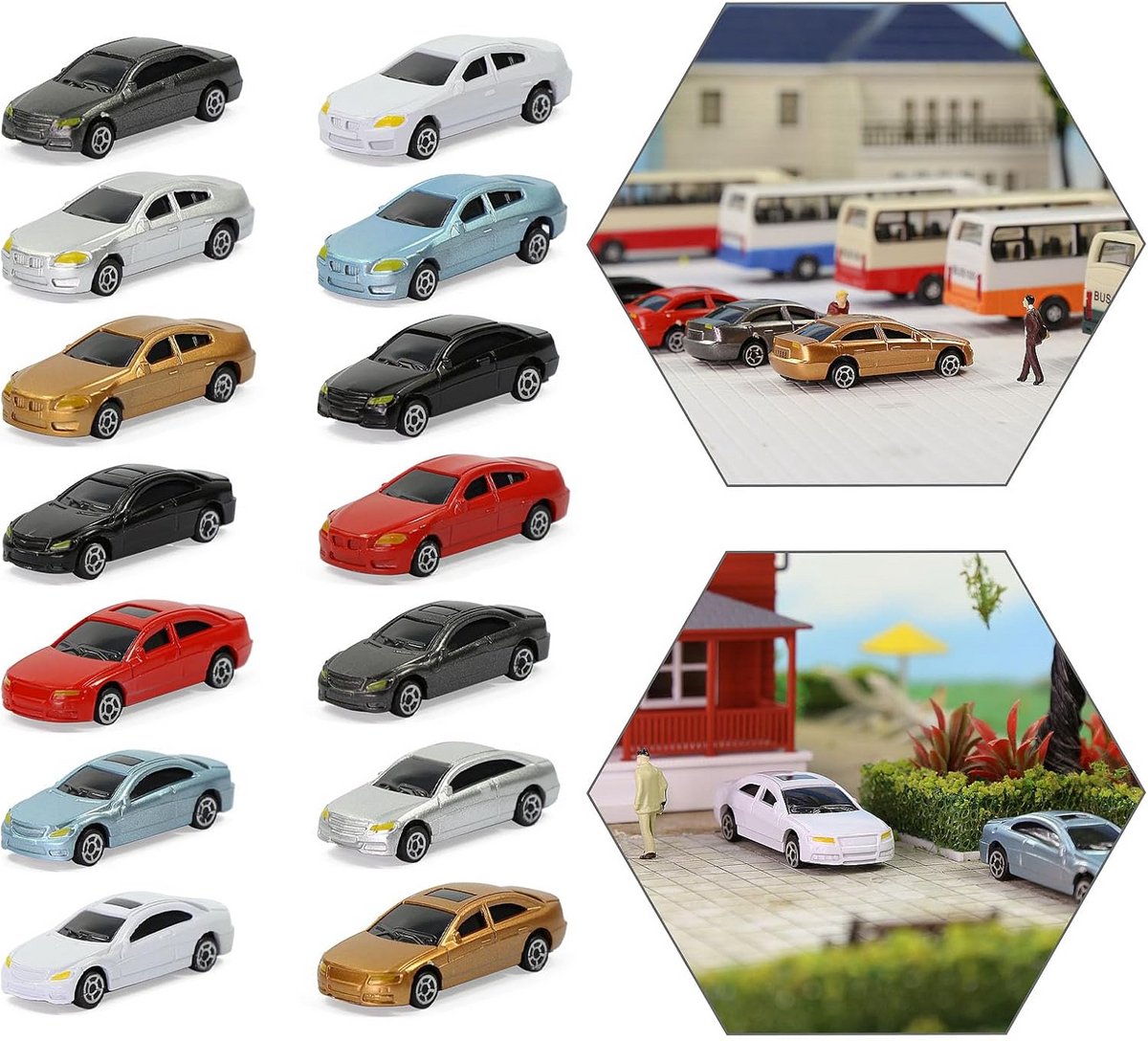 50x Model Auto's voor Modelspoorbaan en Diorama - Schaal Z, N of H0 - Kunststof Miniautootjes