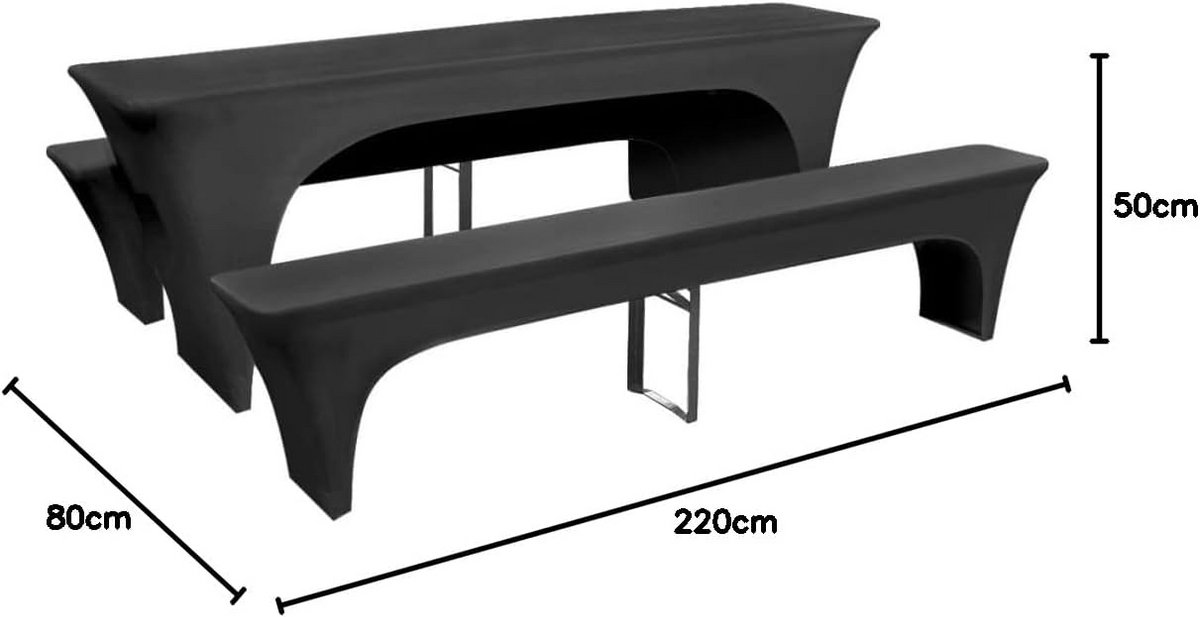 Stretch Bekledingsset 3-delig voor Bierbuffelset - Tafel- en Bankovertrekken Antraciet