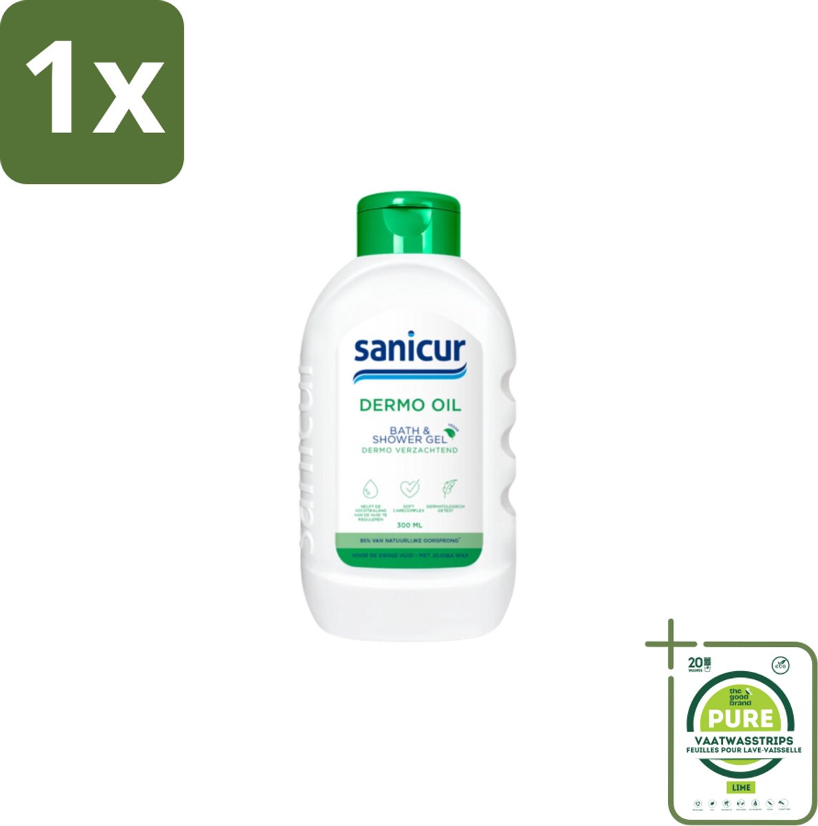 1 x Sanicur Bath & Showergel Dermo-Oil 300 ml - Bad En Douchegel - Droge Huid - Gevoelige Huid - Voedende Badgels - Huidbarrière