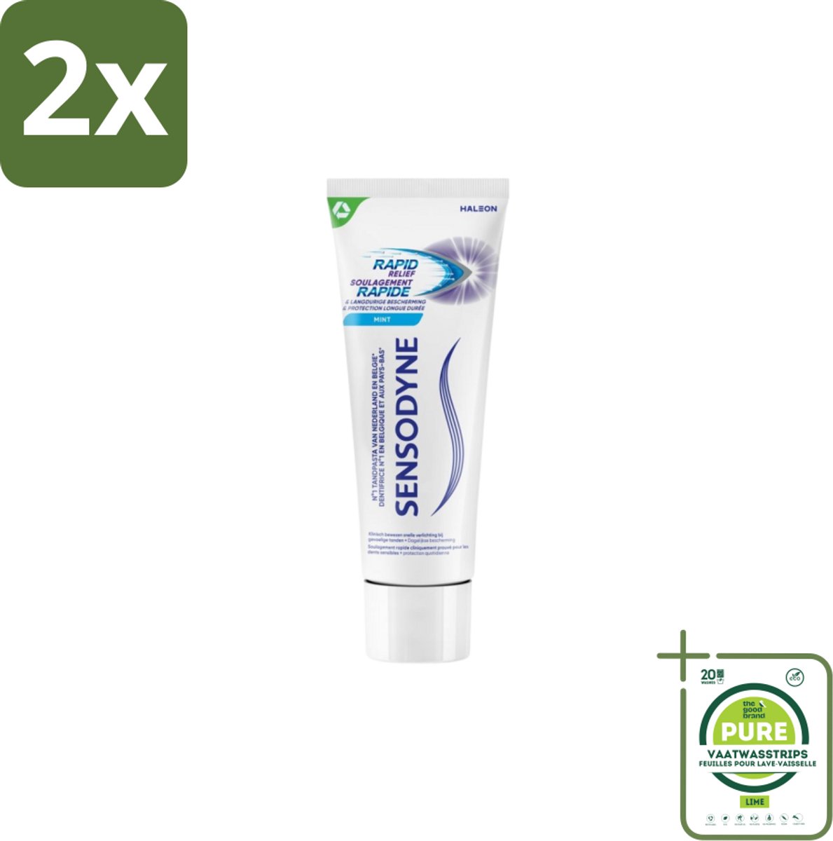 Sensodyne – Tandpasta – Rapid Relief Whitening – 75 ml - Voordeelverpakking - 2 stuks - Gevoelige tanden - Tandpasta