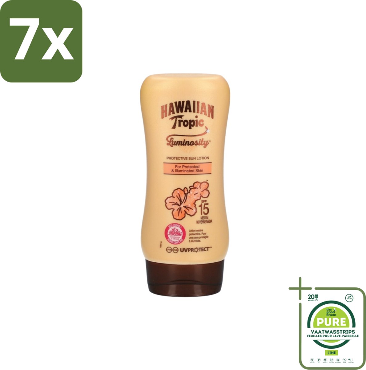 7 x Hawaiian Tropic – Zonnebrand Lotion – Luminosity Medium SPF15 – 180 ml - Grootverpakking - Zonbescherming - Zonnebrandlotion - SPF15 - Huidverzorging - Uitdroging Voorkomen