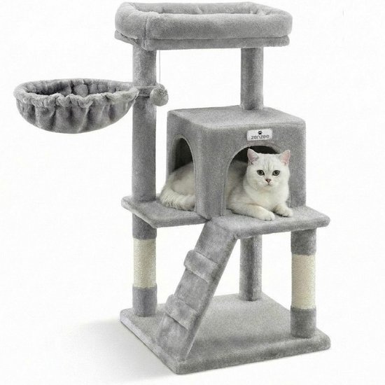 Griffoir - Aussi pour les chatons et les chats seniors - Compact - Moderne - Gris clair - 49 x 49 x 97 cm