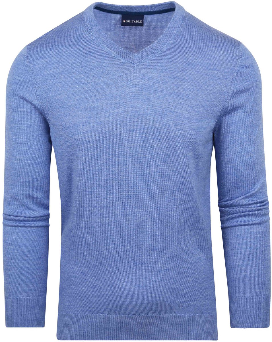 Suitable Merino Pullover V-Hals Lichtblauw - Maat S - Heren
