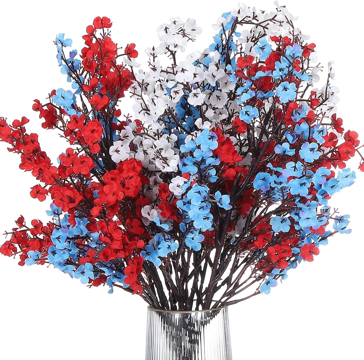 Famanu Kunstbloemen - 9 stuks Europese nepbloemen - doe - het - zelf boeket nepbloemen voor thuis - tuin - keuken - decoratie - bruiloft - feest - decoratie - rood/wit/blauw Red/White/Blue
