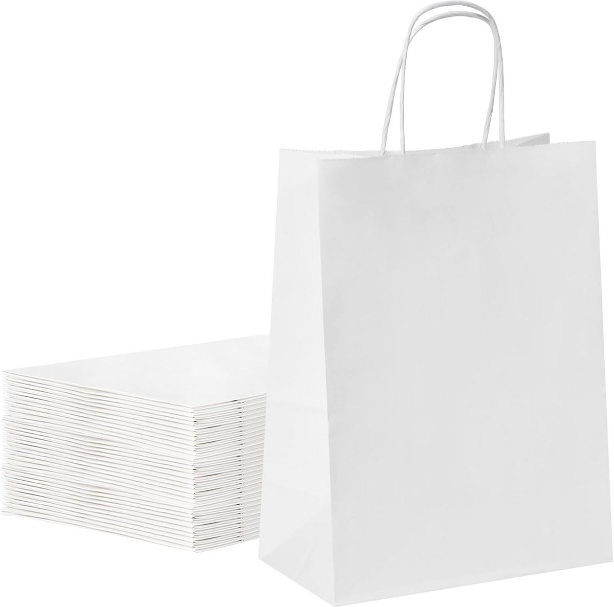 Set van 50 Witte Kraft Papieren Zakken met Handvatten voor Cadeaus en Feestartikelen