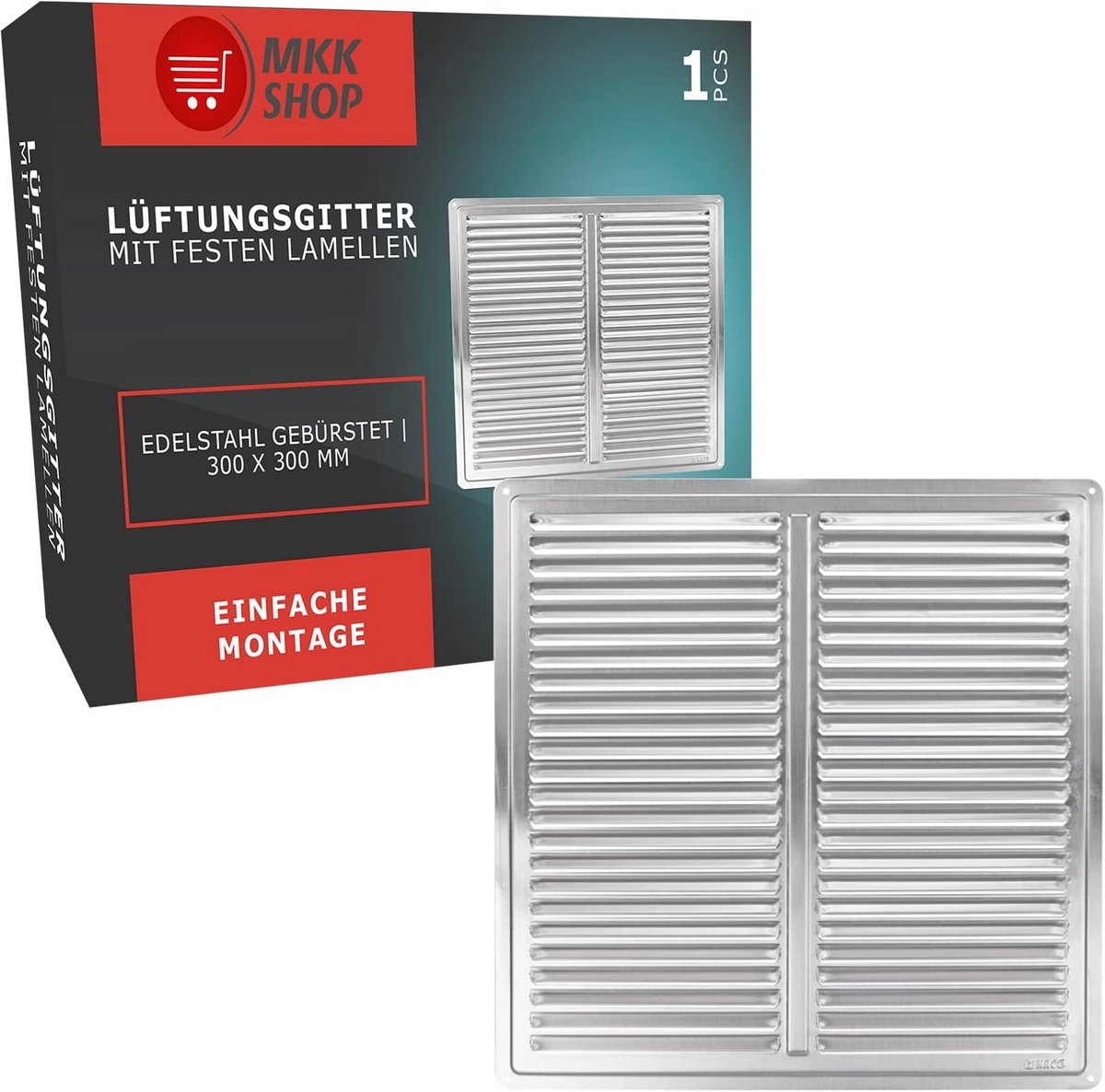 RVS Ventilatie Rooster 300x300mm Zwart - Muurrooster met Vaste Lamellen voor Binnen en Buiten