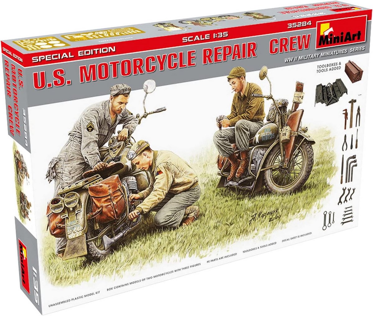Modelbouw Figuren: Amerikaanse Motor Reparatieset Soldaten (Schaal 1:35)