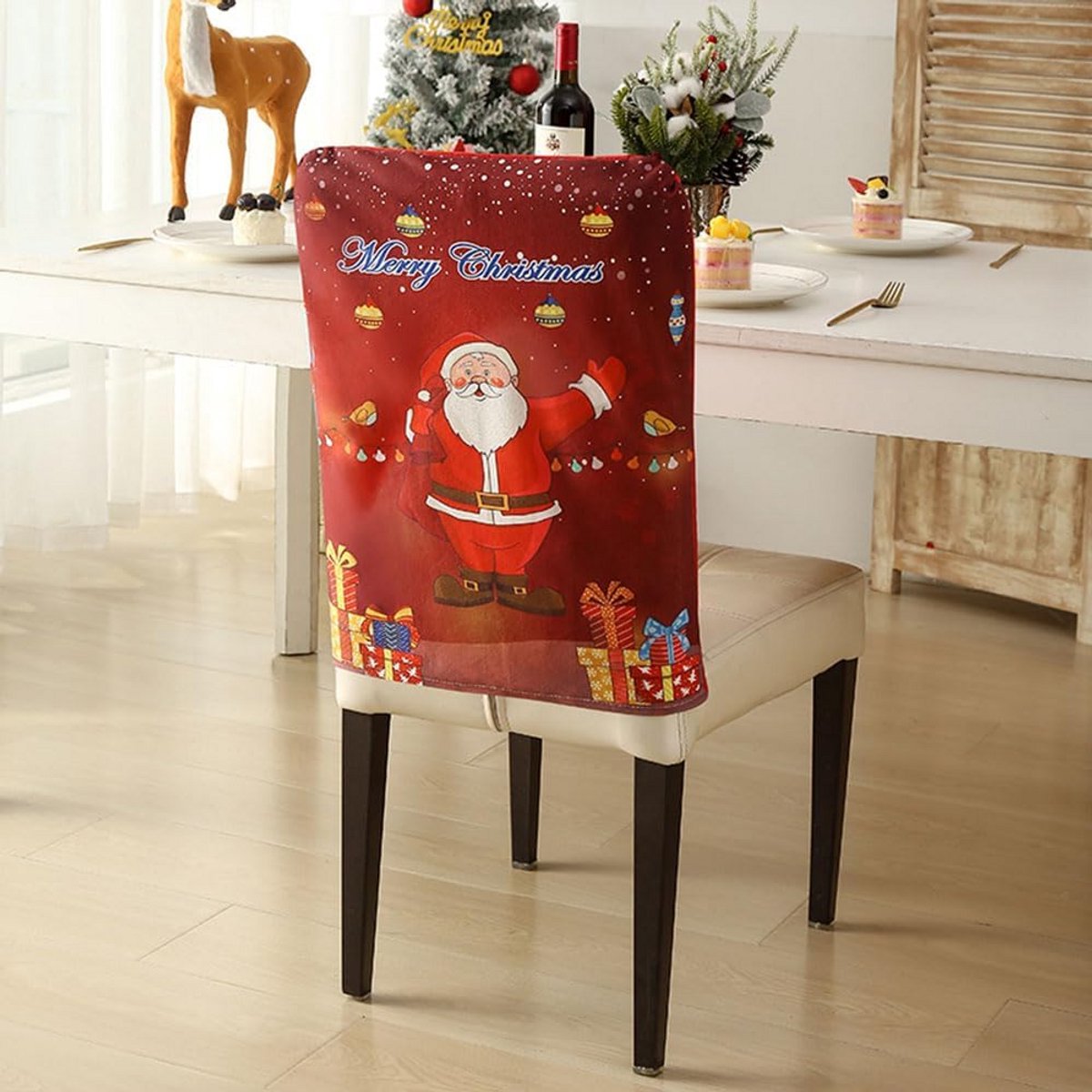 Set van 6 Elastische Kerst Stoelhoezen - Feestelijke Dinerstoel Bekleding voor Vakantie Decoratie