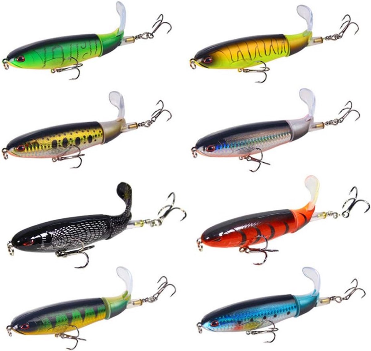 Topwater Visset 8 Delig: Plopper Uitzet Lokvogel voor Baars en Roofvis