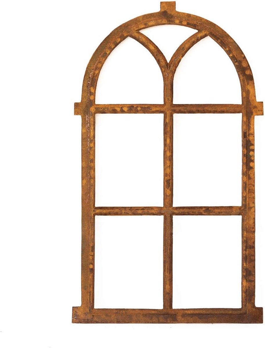 Antiek Gietijzeren Tuinraam met Ronde Boog 98x54 cm voor Muur en Tuinhuis