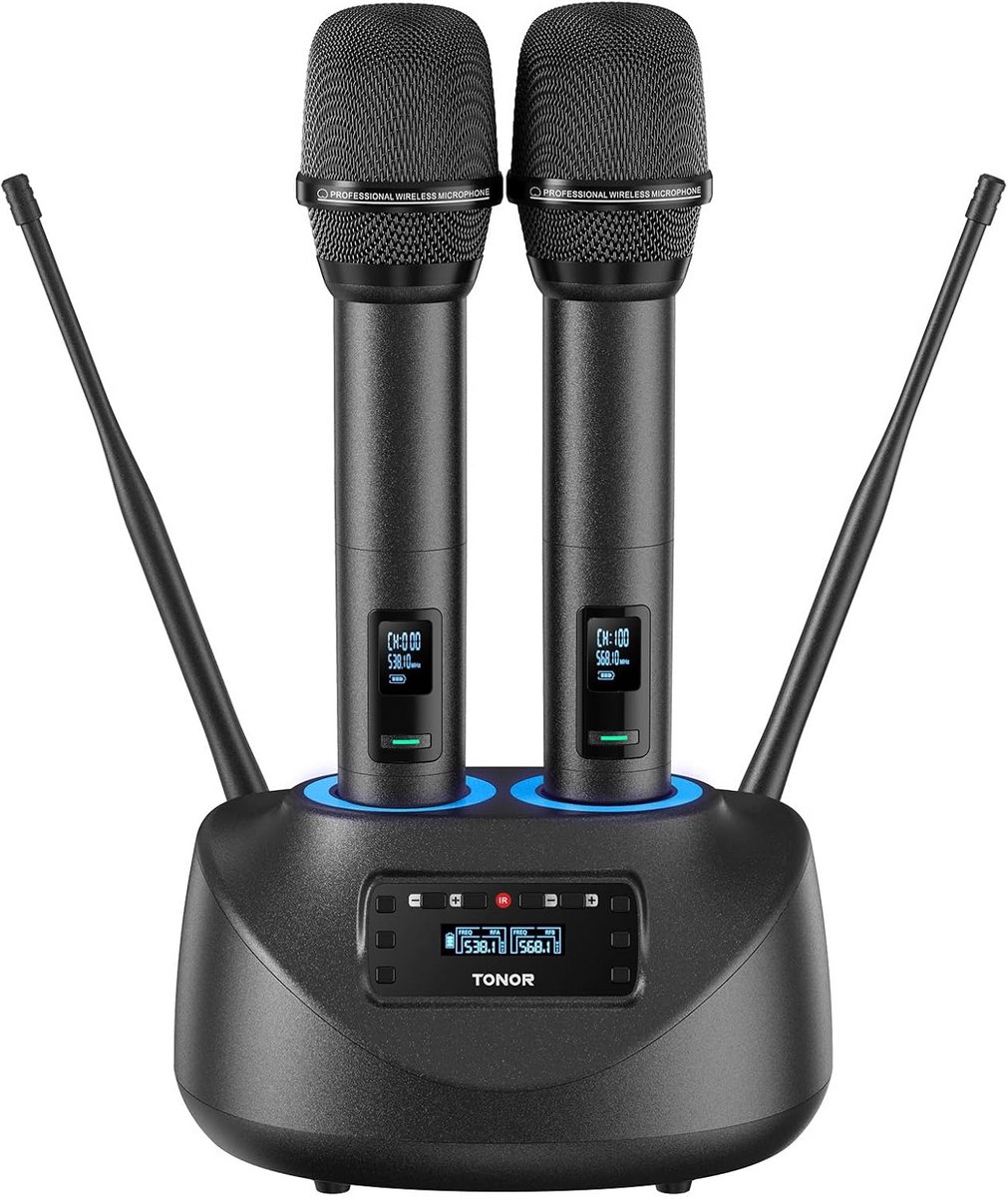 Draadloos Dubbel Microfoonsysteem met Oplaadbare Microfoons - UHF Karaoke Set tot 80m
