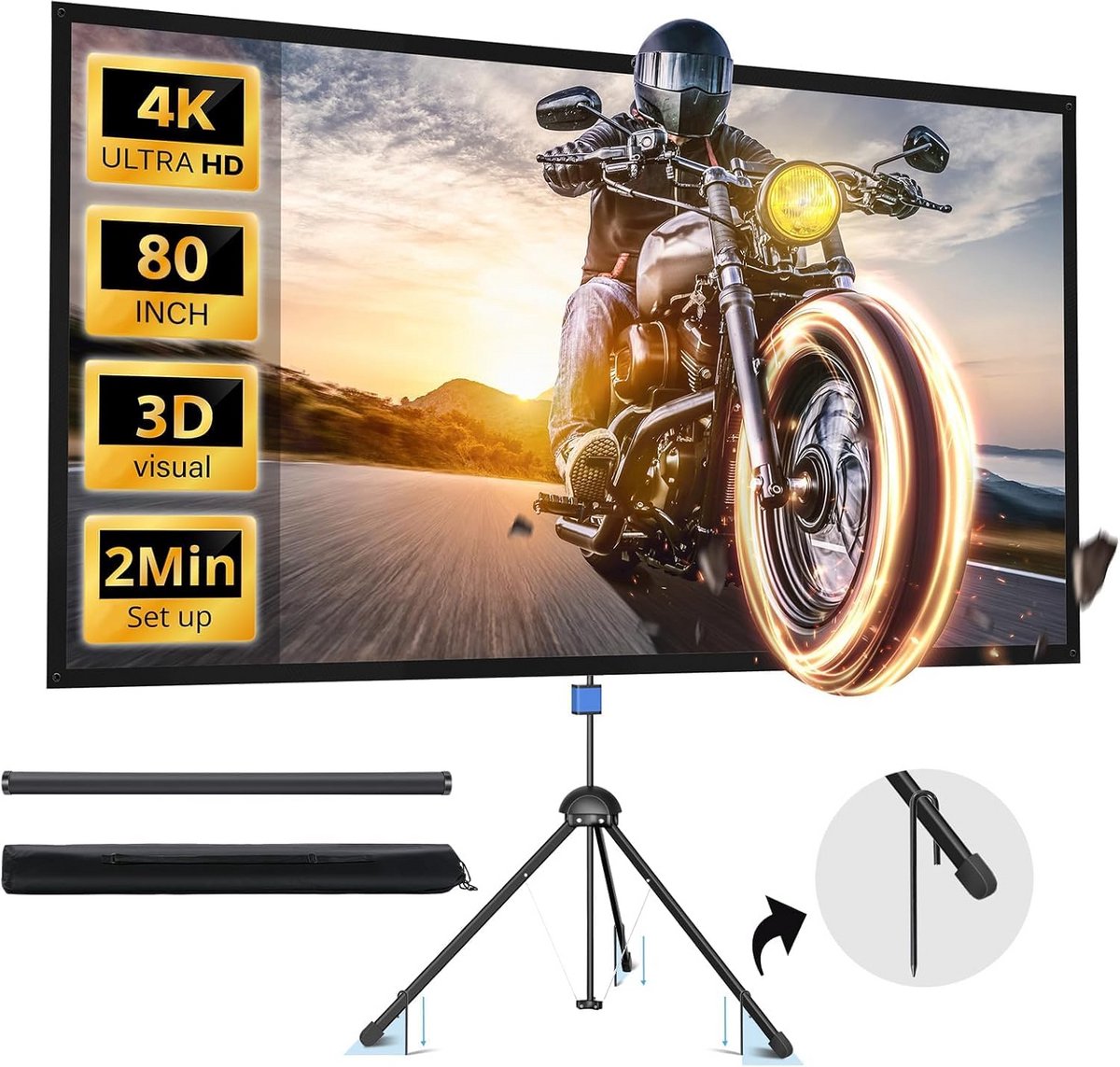 Projectorscherm met Standaard 80 Inch Draagbaar 16:9 4K HD