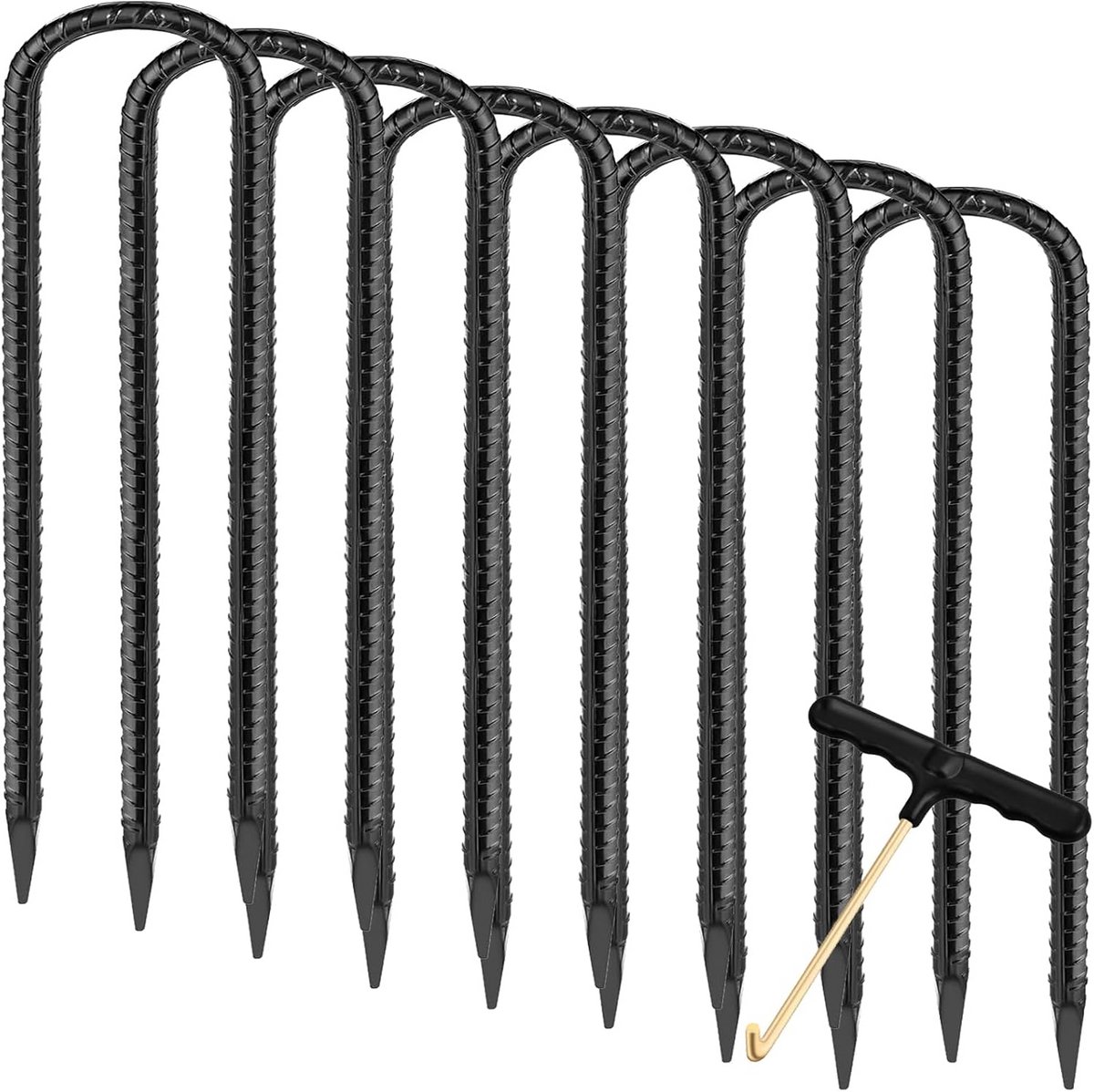 Set van 8 Extra Sterke Trampolinestakingen Zwart 30 cm Gegalvaniseerd Staal