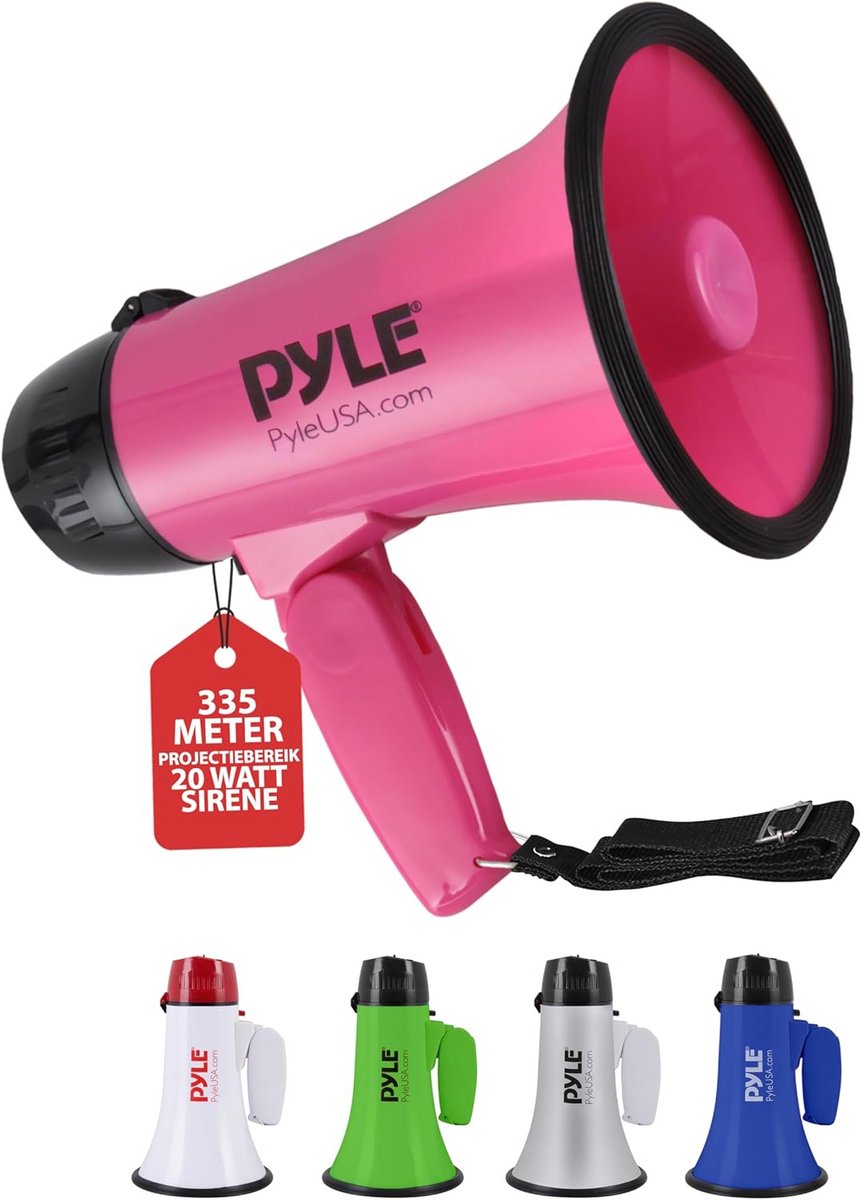 Draagbare Megofoon 20 Watt met Microfoon en Sirene - Roze Luidspreker