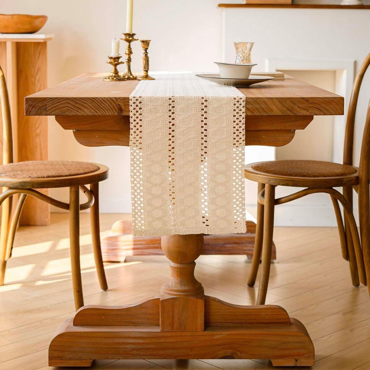 Beige Macramé Tafelloper Katoen Linnen Boho Rustieke Tafeldecoratie 30x80 cm