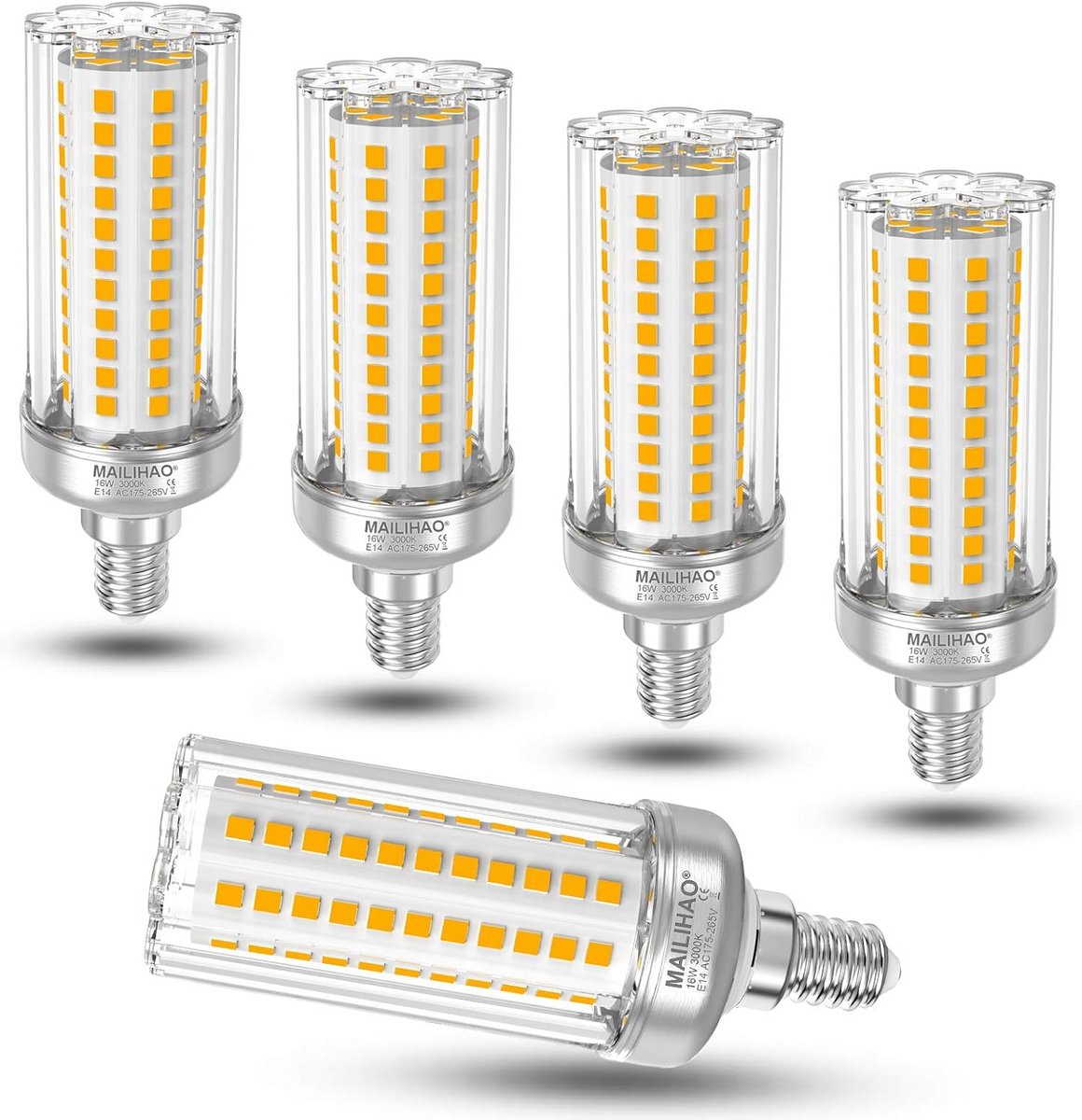 5-Pack E14 LED Maïskolf Lampen 16W - 1900 Lumen Warm Wit 3000K (Vervanger 120W-150W)