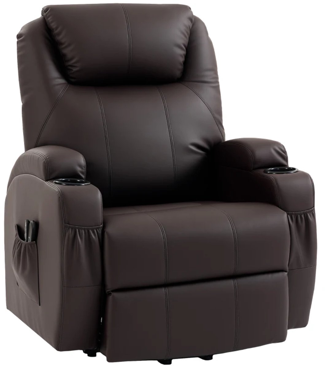 Elektrische Relaxfauteuil met Liftfunctie - Kantelbaar tot 150° - Verstelbare Rugleuning - tot 135 kg - met Afstandsbediening en Bekerhouder - Relaxstoel - Seniorenstoel - TV Stoel - Linnenlook - Bruin – foto 2