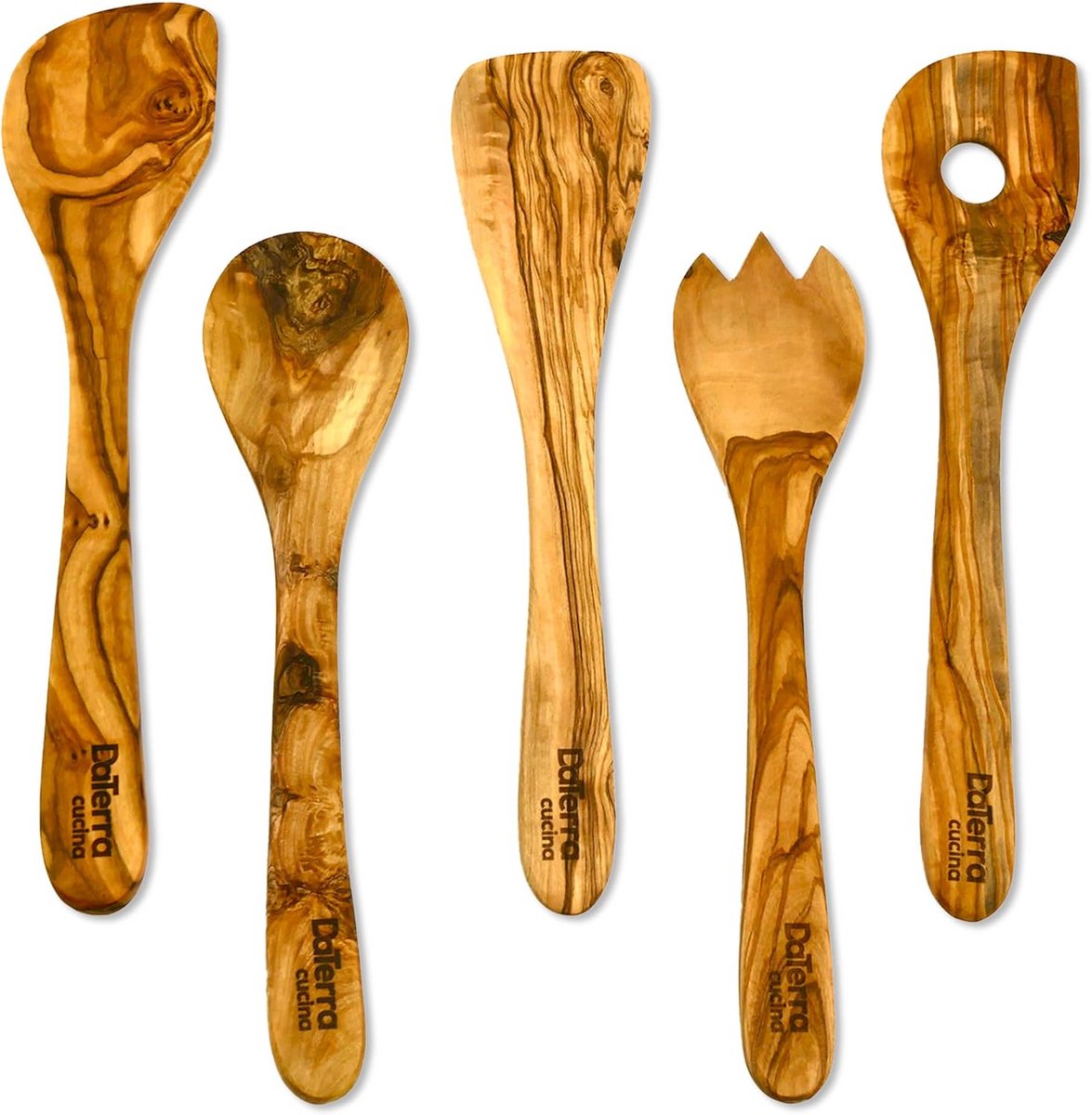 Set van vijf houten kook- en serveergerei, 30 cm