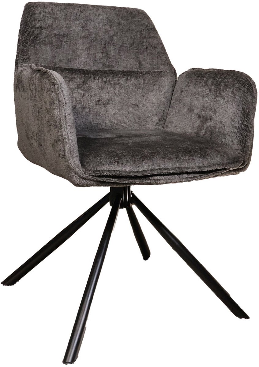 SET DEAL 6 stuks: Eetkamerstoel draaibaar Capri zwart chenille eetstoel draaibare stoel zetel