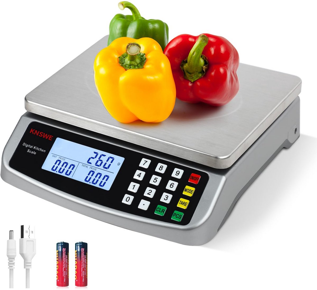 Digitale keukenweegschaal RVS tot 40kg met LCD en tarra functie