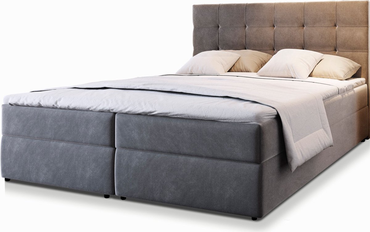 Boxspring GLOS 180x200 cm met matras en topper, bedkasten - Grijs thumbnail 8