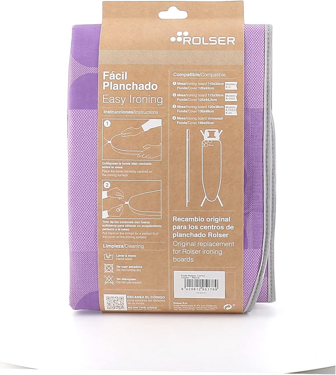 Strijkplankhoes Katoen Maat S 120x42 cm Universele Pasvorm met Trekkoord