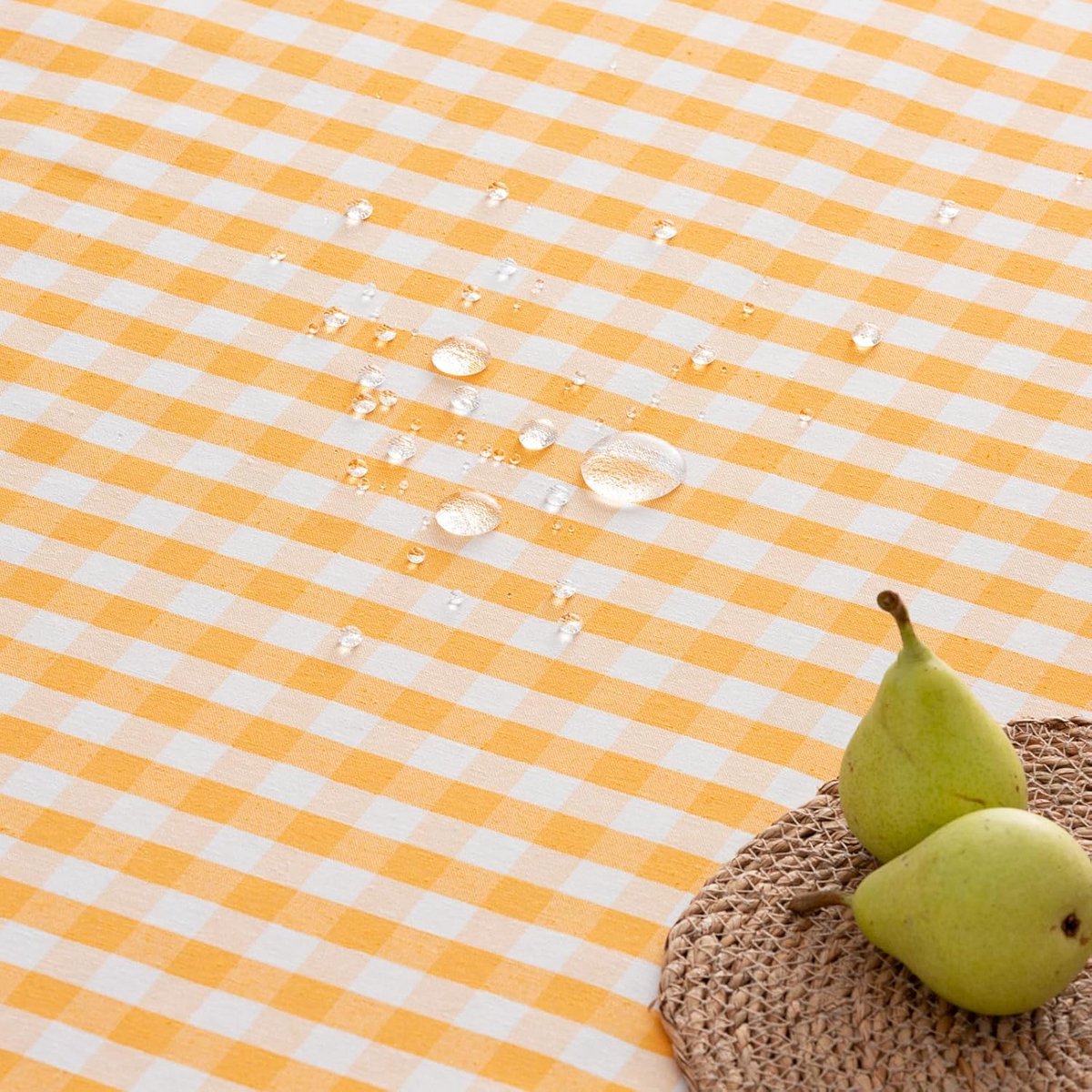 Vlekbestendig Tafelkleed Katoen Gingham Patroon Geel 140x140 cm