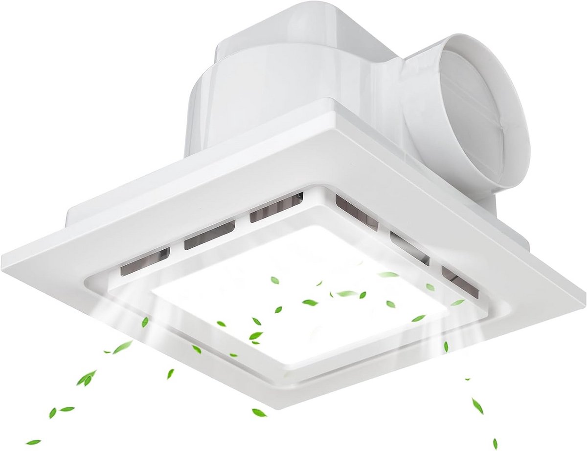 Stille Badkamer Ventilator met LED Verlichting – Krachtige Afzuiging 145 CFM & Helder 6000K Licht