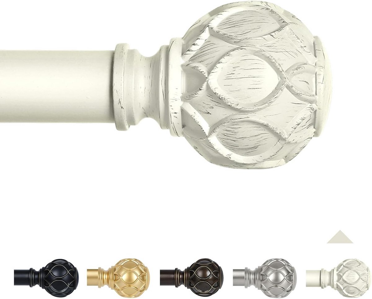 Verstelbare Witte Gordijnroede 180-365 cm - Zware Kwaliteit Gordijnstang met Decoratieve Eindstukken