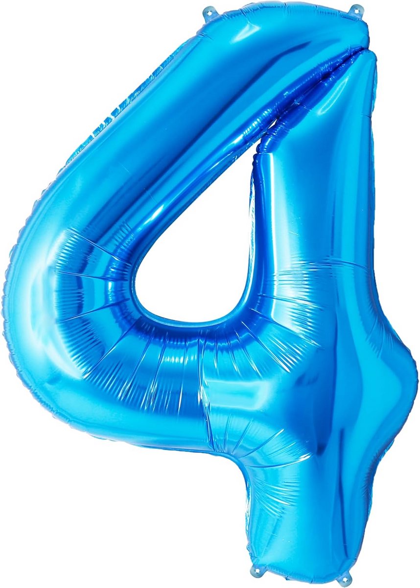 XL Cijferballon 4 Blauw 100cm – Herbruikbaar voor 4e Verjaardag Jongen – Geschikt voor Lucht en Helium
