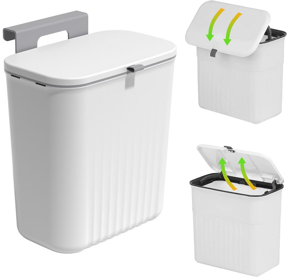 Witte Keuken Prullenbak 9 Liter - Hangend Afvalbak met Deksel voor Kastdeur of Wandmontage