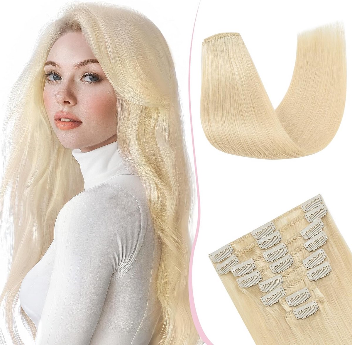 Clip-in Haarverlenging Remy Deluxe 8 Delen Lichtblond