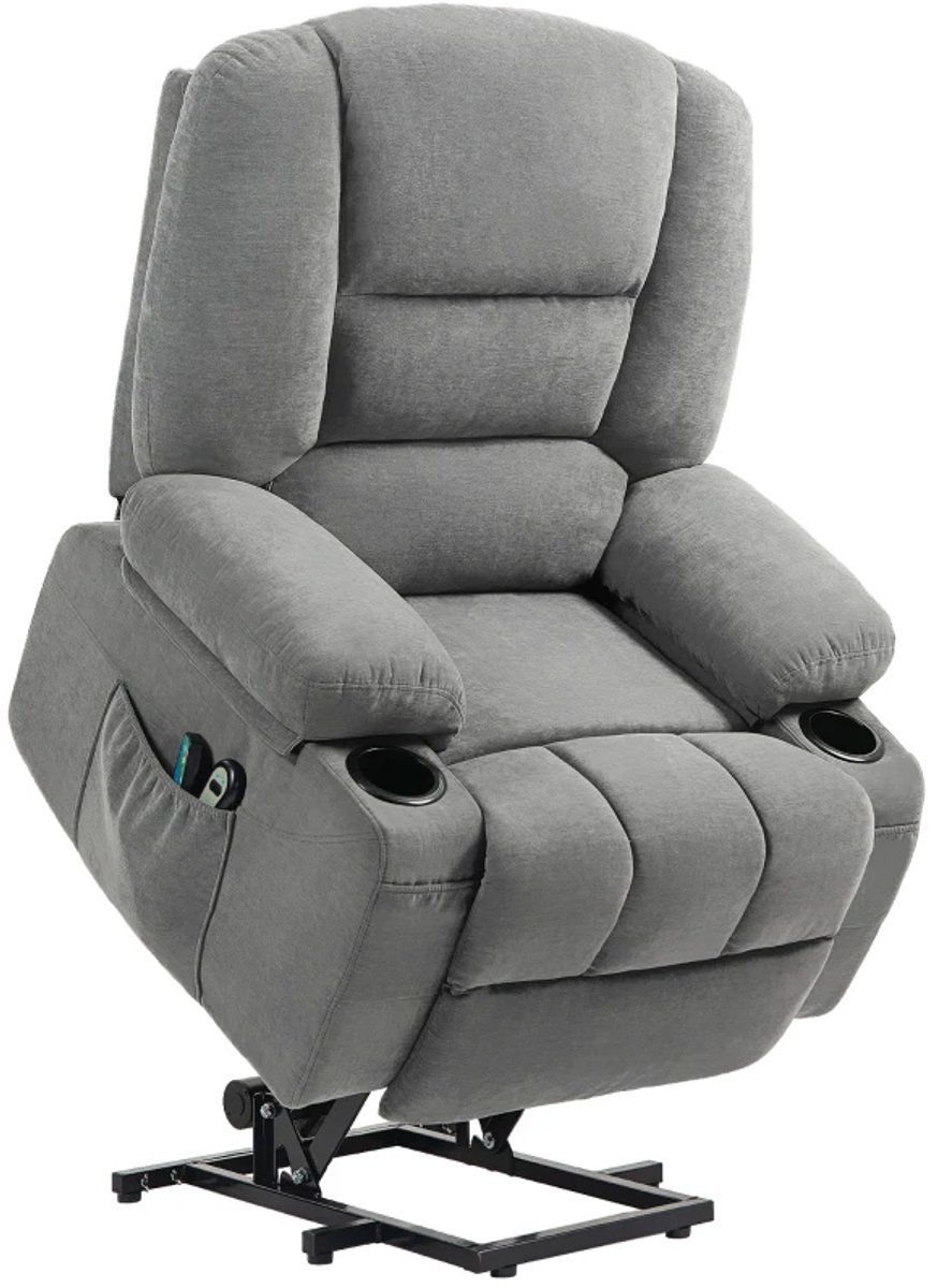 ZYLARO Elektrische Massagestoel - Massagefauteuil met Liftfunctie en Verwarming - 8 Vibratiekoppen - 8 Standen - Kantelbaar tot 135° - tot 150 kg - met Afstandsbediening - Relaxfauteuil - Seniorenstoel - TV Stoel - Relaxstoel - Donkergrijs