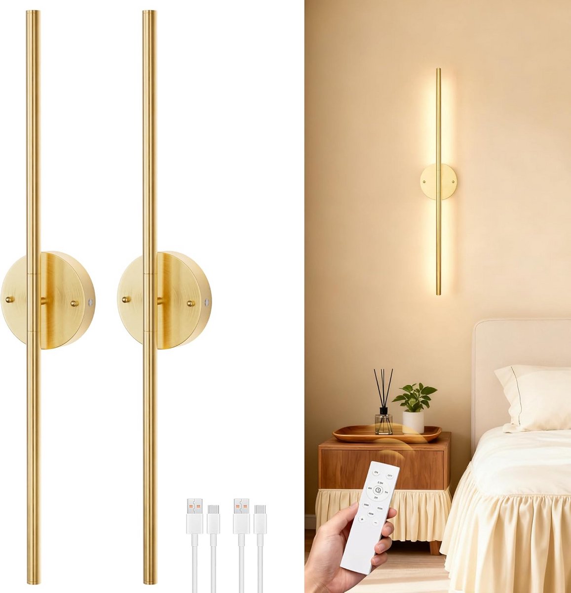 Draadloze Oplaadbare Wandlamp met Afstandsbediening Dimbaar Binnen