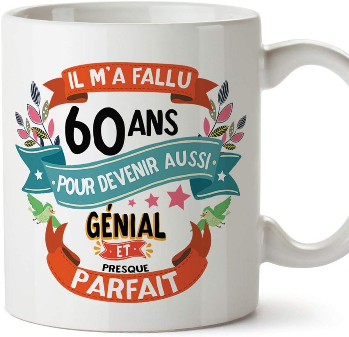 Grappige Keramische Koffiemok "Wordt 60" - Frans Tekst Cadeau