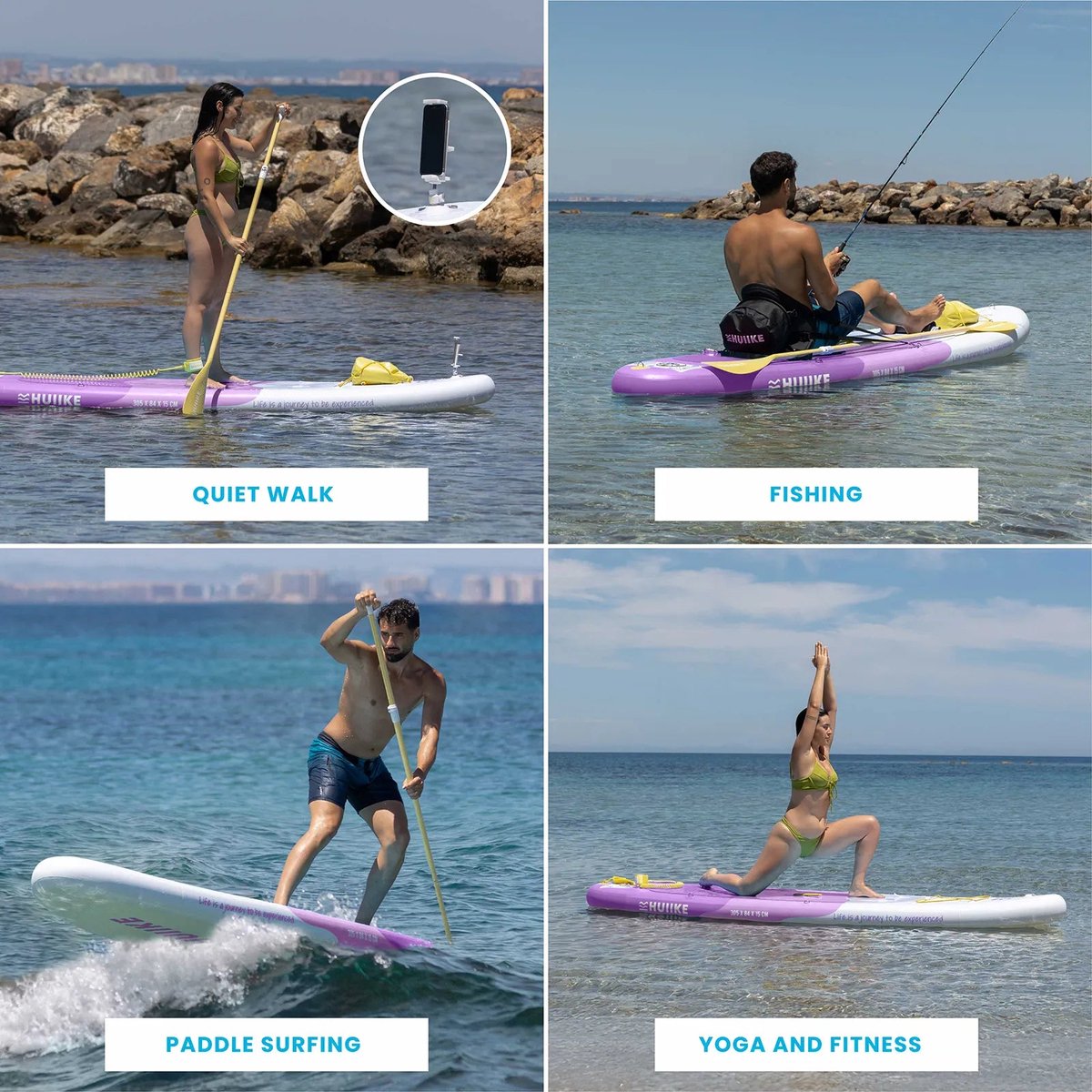 HUIIKE SUP Board - Opblaasbaar Paddle Board met Accessoires, Peddel, Vinnen, Pomp - Stand Up Paddle met Hoge Stabiliteit - 305 x 84 x 15 cm - Max. 130 kg – foto 4