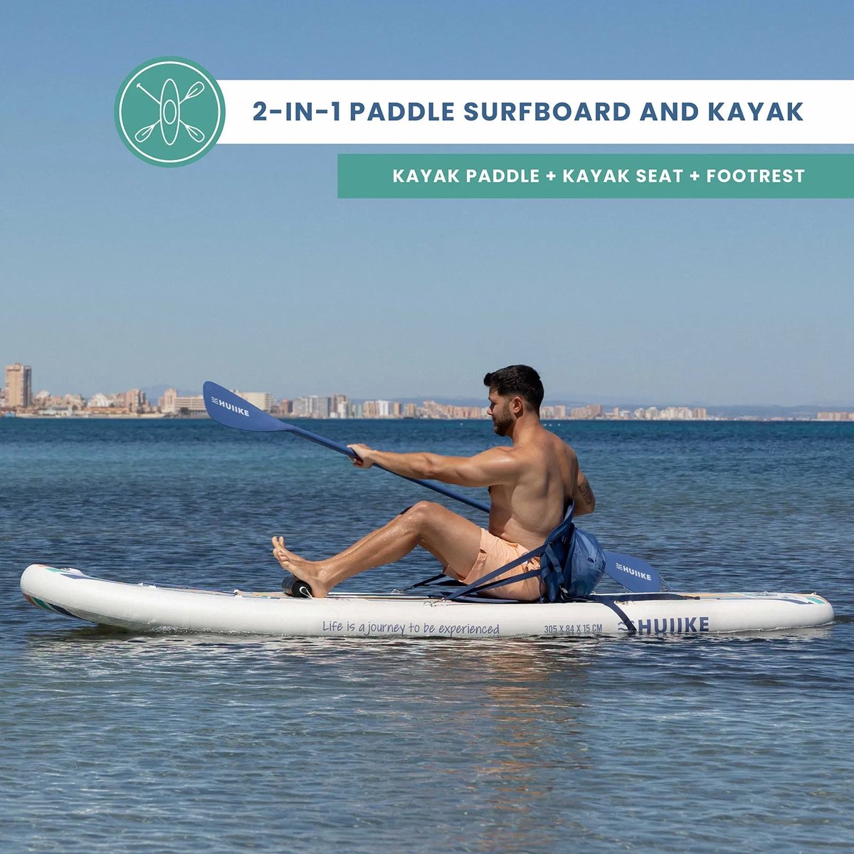 HUIIKE SUP Board - Opblaasbaar Paddle Board met Accessoires, Peddel, Vinnen, Pomp - Stand Up Paddle met Hoge Stabiliteit - 305 x 84 x 15 cm - Max. 130 kg – foto 5