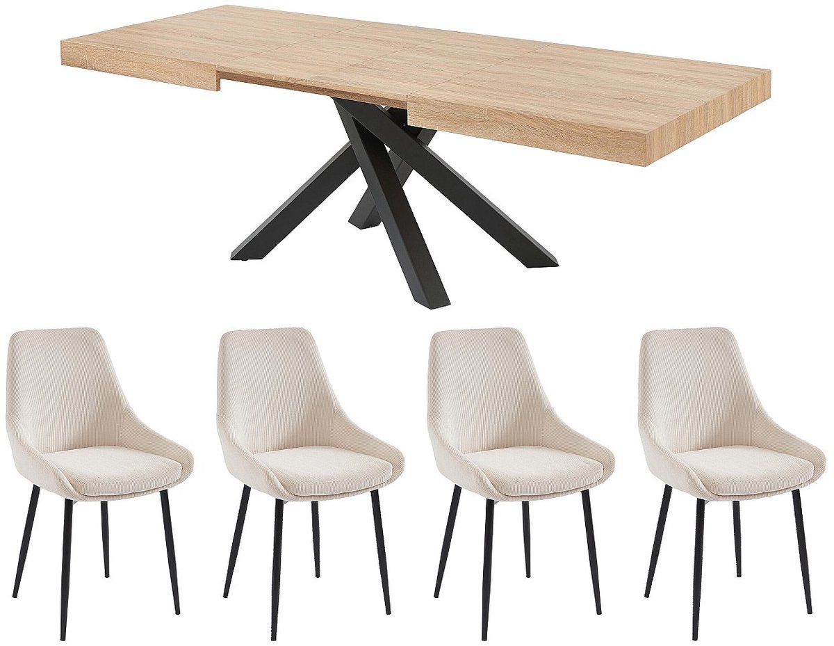 Vente-unique Set tafel CATONAV + 4 stoelen MASURIE - Naturel en crèmewit Natuurlijk licht