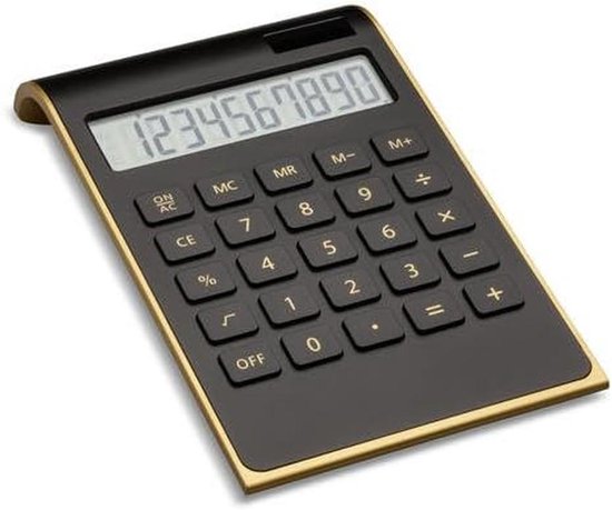 Elegante 10-cijferige tafelrekenmachine in goud-zwart design | bol