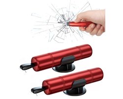 2 stuks - ruitenbreker - gordelsnijder - draagbare nooduitgang voor in de auto - 2-in-1 autoveiligheidshamer - Inclusief zelfklevende houder - geschikt voor reddingswerk op het land en onder water - rood - 92*18*32 mm