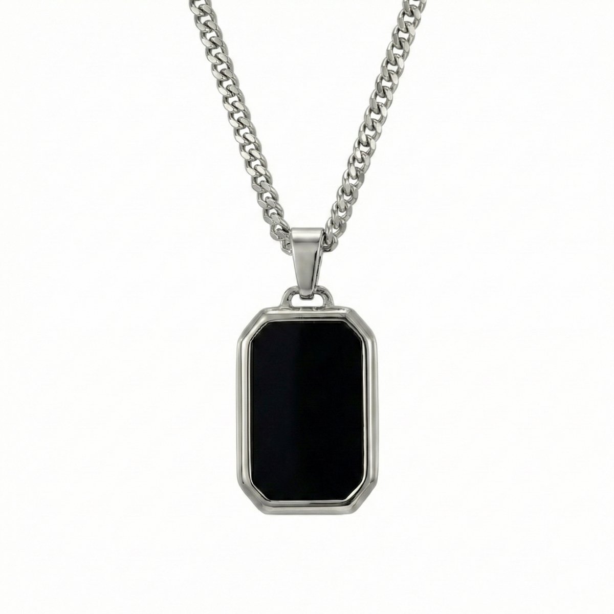 Thomasiny Black Aether Ketting Zilver – Heren Ketting met Zwarte Steen – RVS – Luxe Geschenkverpakking – Minimalistisch Design