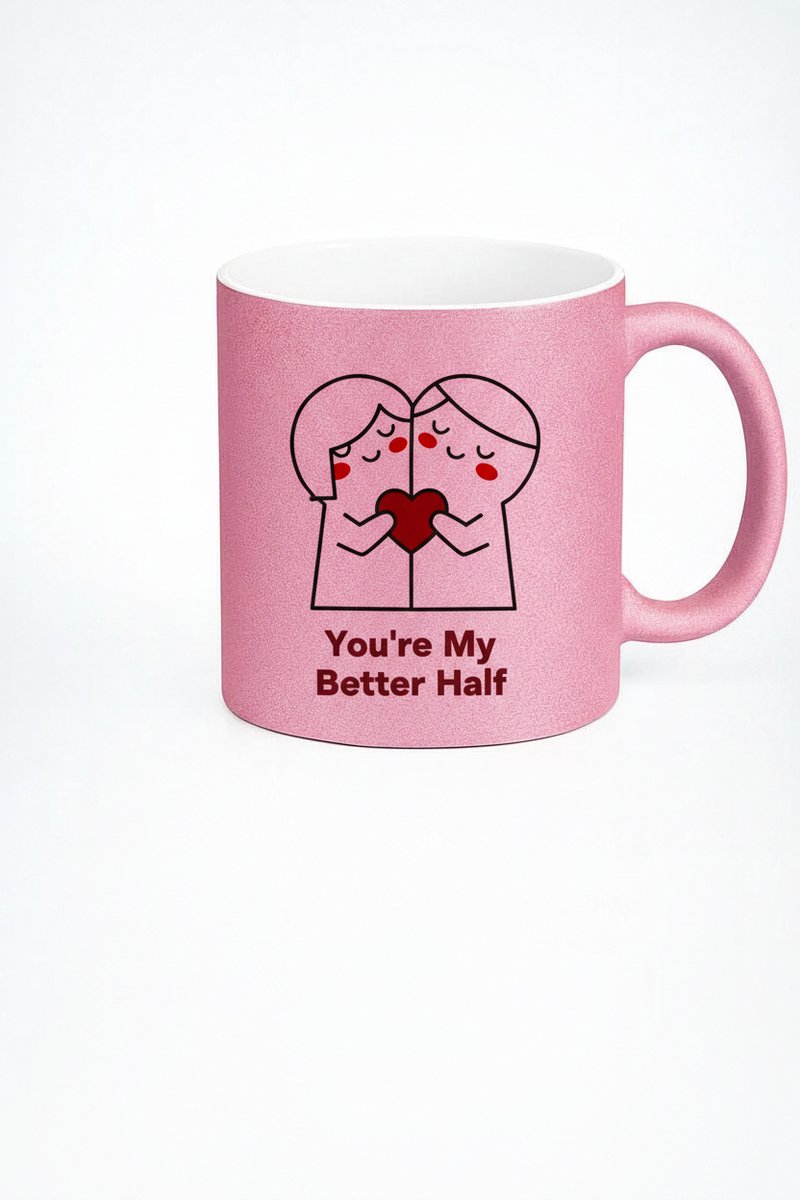 You're My Better Half" Mok Roze Glitter - Romantisch Koppel Cadeau Valentijn & Liefde