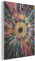 Akoestisch wandpaneel 70x100 cm - Vilt schilderij Explosie - Goud - Kleurrijk - Abstract - Akoestische panelen - Geluidsdempende wanddecoratie - Geluidsisolatie woonkamer - Muurdecoratie geluidspanelen