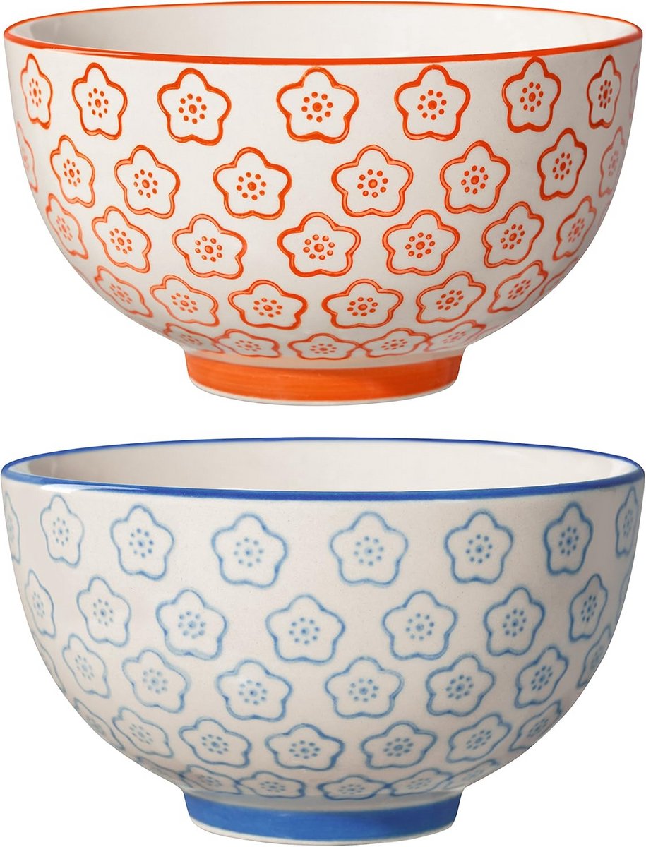 Set van 2 Keramiek Schalen Isabella Blauw Rood - Uniek Aardewerk Servies