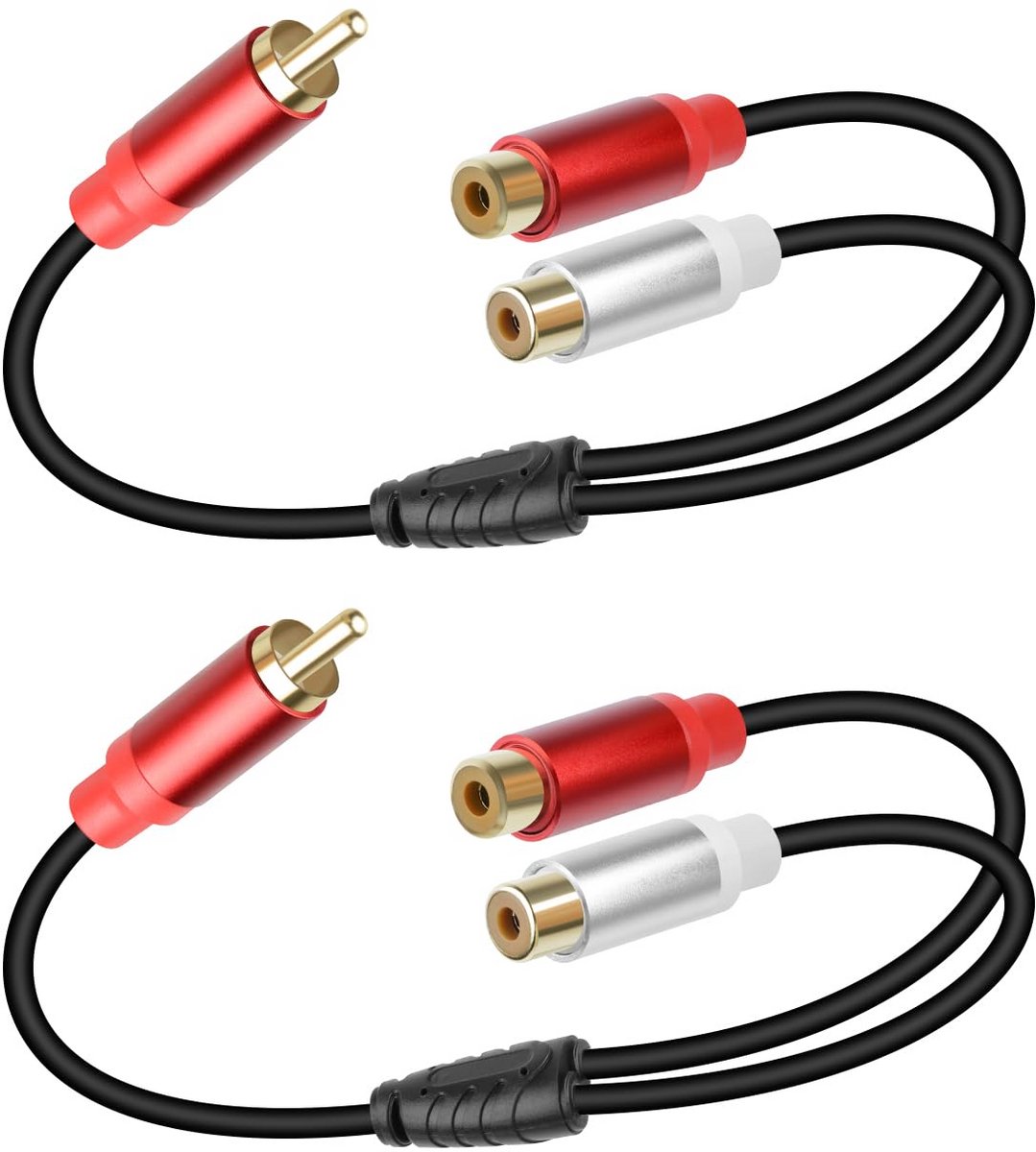 RCA Splitter Kabel 1 Mannelijk naar 2 Vrouwelijk Y-Kabel Audio Set van 2 (0.3m)