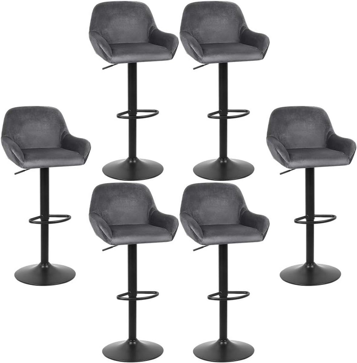 Set van 6 Draaibare Barstoelen met Fluweel Bekleding en Voetensteun